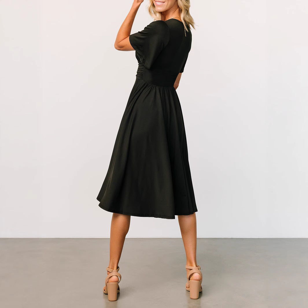 Damen Midikleid mit tiefem V-Ausschnitt und fließendem Schnitt Sovae