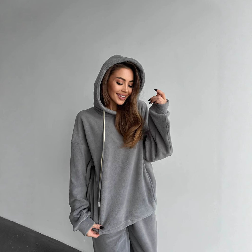 Damen Fleece-Lounge-Hose und Kapuzenpullover Set Sovae