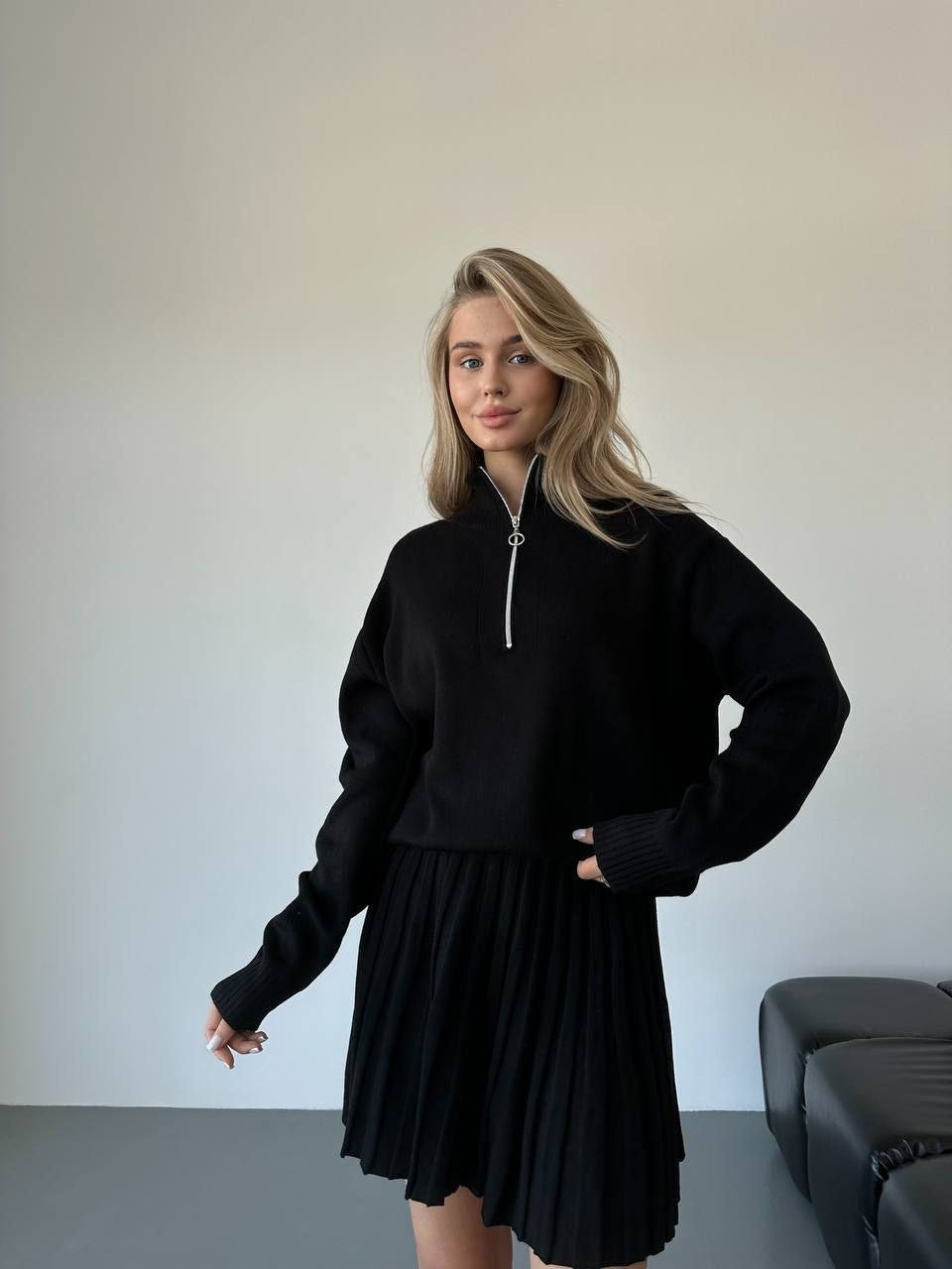 Damen cropped Strickpullover mit Reißverschluss Sovae