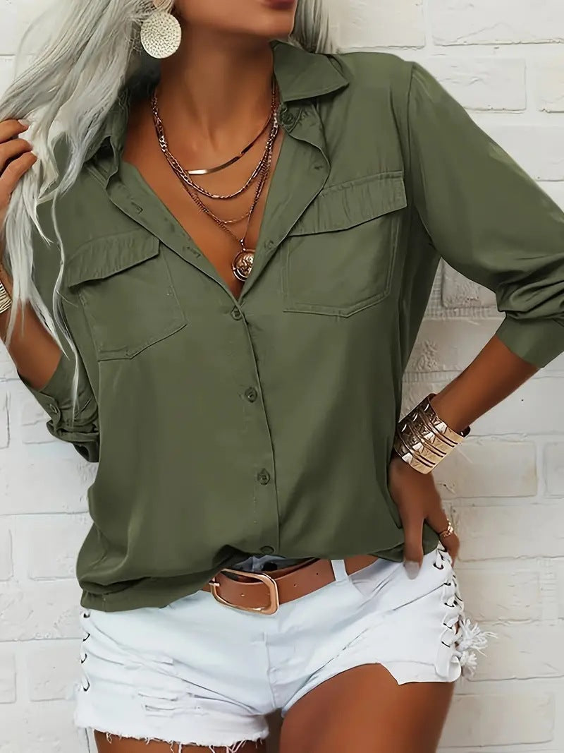 Damen lässige Bluse mit Taschen Sovae