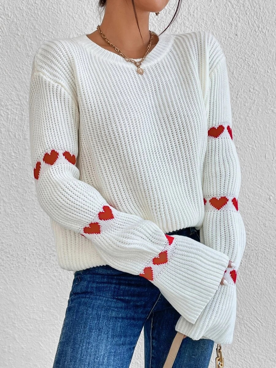Damen Pullover mit trendiger Herzmuster-Applikation Sovae