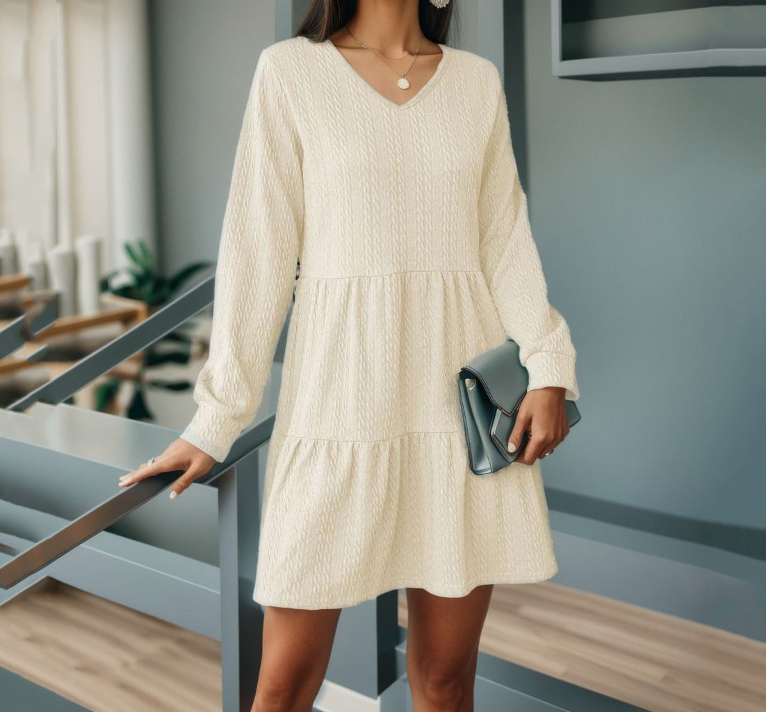 Damen Strickkleid mit V-Ausschnitt und Volant Sovae