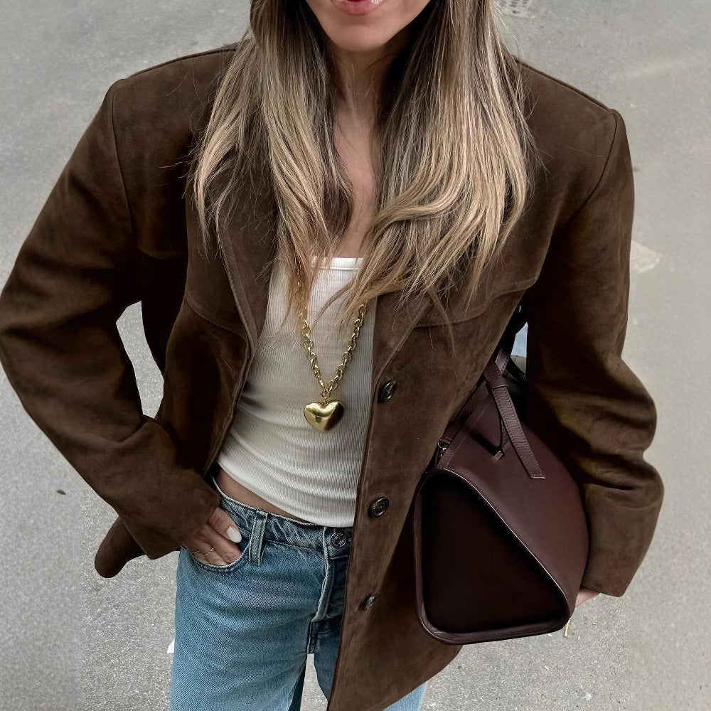 Damen elegante Wildlederjacke im modischen Oversized-Stil Sovae