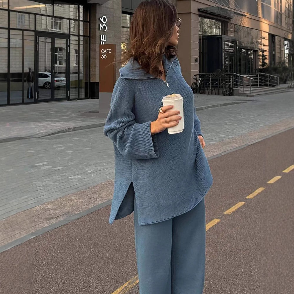 Damen Oversized Strickpullover mit modischem Kragen Sovae