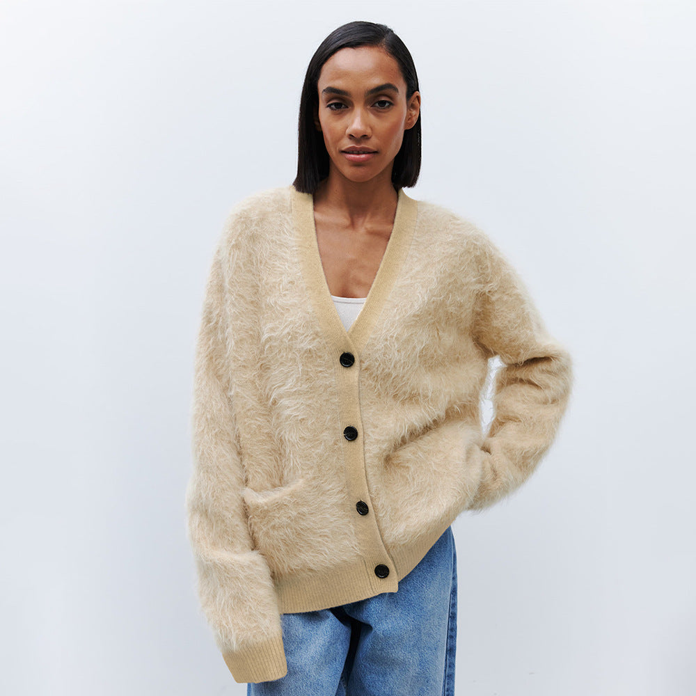Damen Weicher Cardigan aus Mohair mit Knöpfen Sovae
