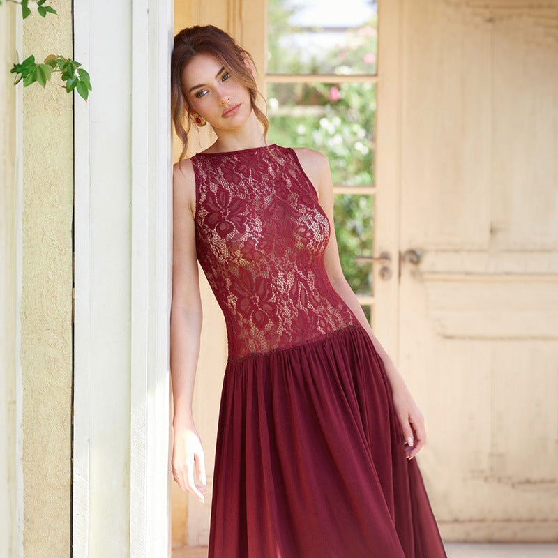 Damen Maxikleid mit Spitzenoberteil Sovae