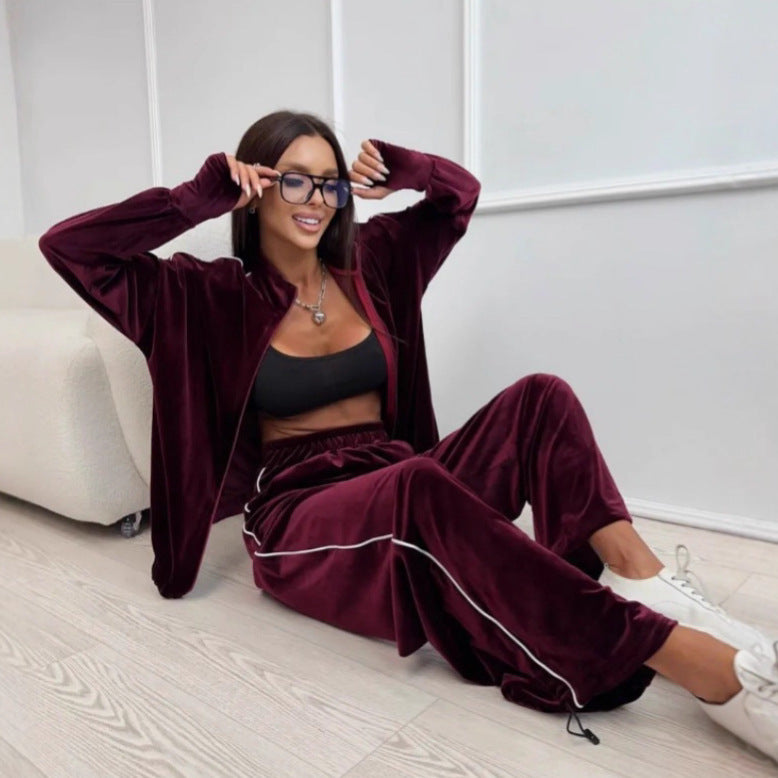Damen modischer Velours-Loungewear-Trainingsanzug Sovae