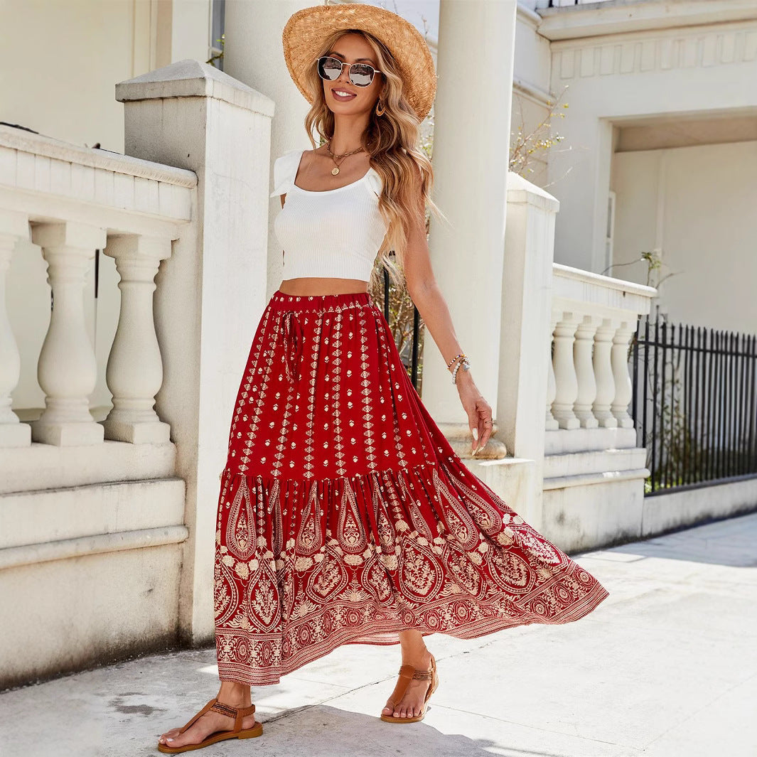 Damen Eleganter Baumwoll-Rock mit voluminösem Schnitt und goldenen Verzierungen Sovae