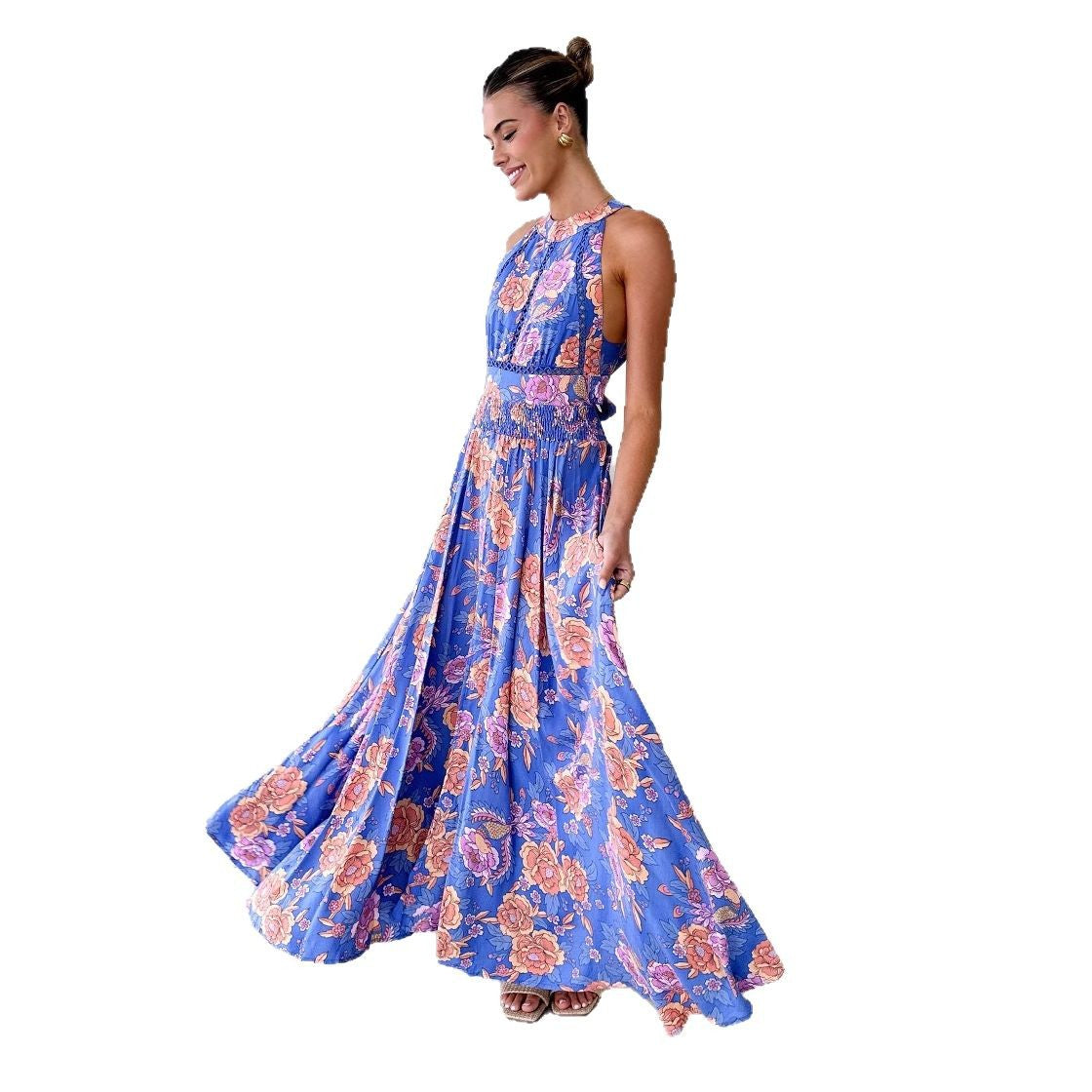 Damen luftiges Maxikleid mit floralem Spitzeneinsatz Sovae