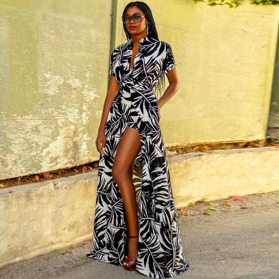 Damen Maxikleid mit elegantem Knopfverschluss und floralem Muster Sovae