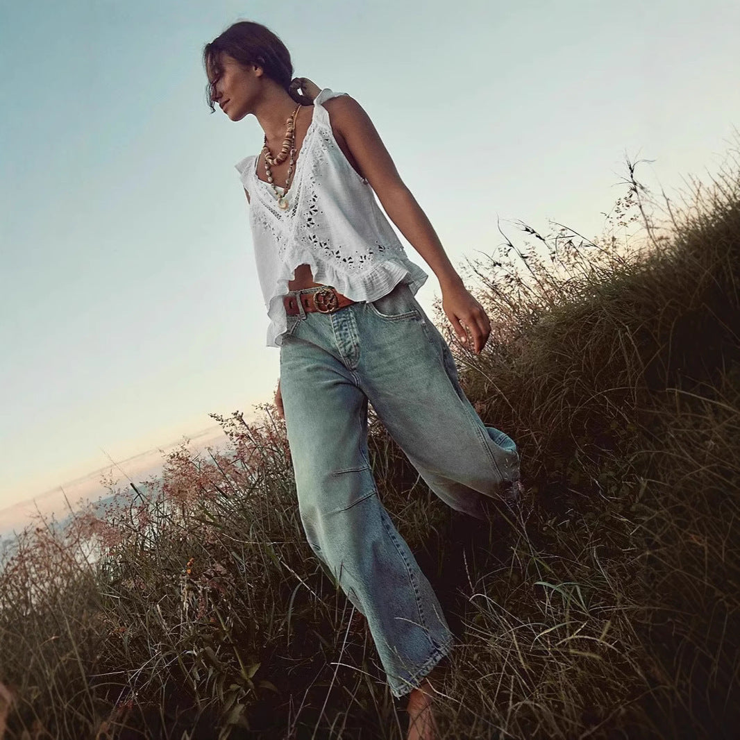 Damen luftiges Spitzen-Top mit fröhlichen Details Sovae