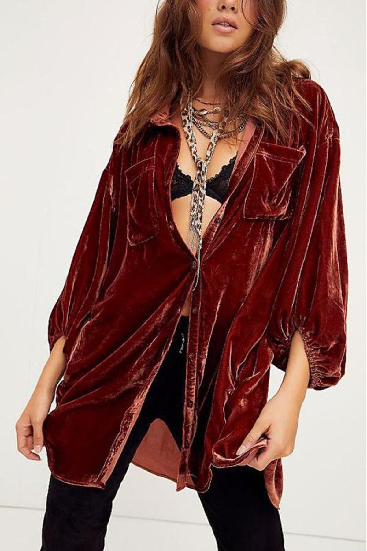 Damen Oversized Velourshemd Sovae