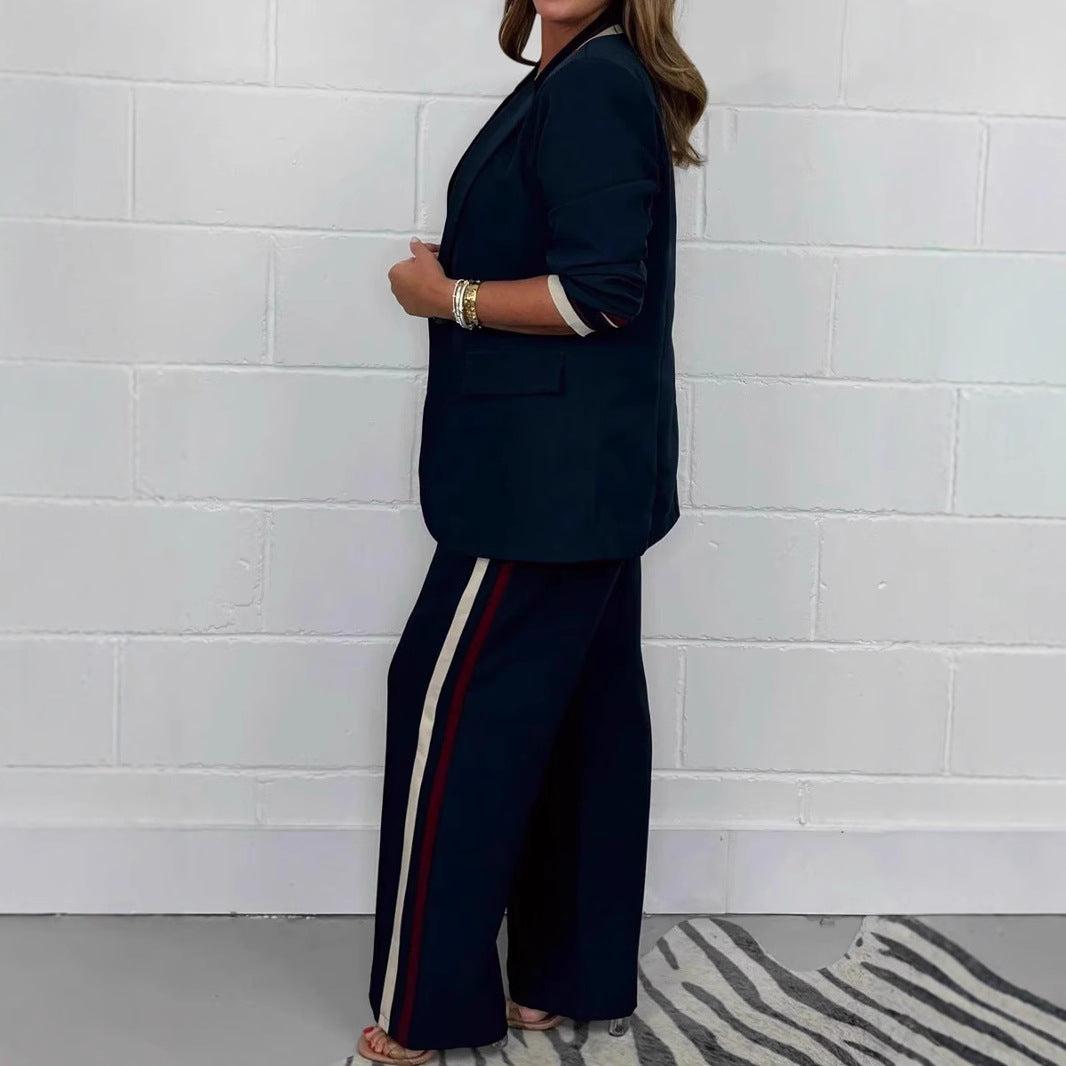 Damen elegantes Blazer- und Hosen-Kombiset mit sportiven Details Sovae