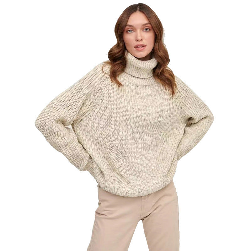 Damen Grobstrickpullover mit hohen Kragen Sovae