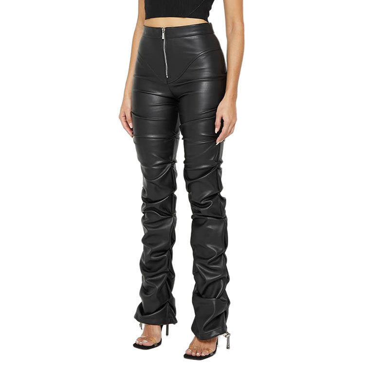 Damen Elegante High-Waist-Lederhose mit asymmetrischem Schnitt Sovae