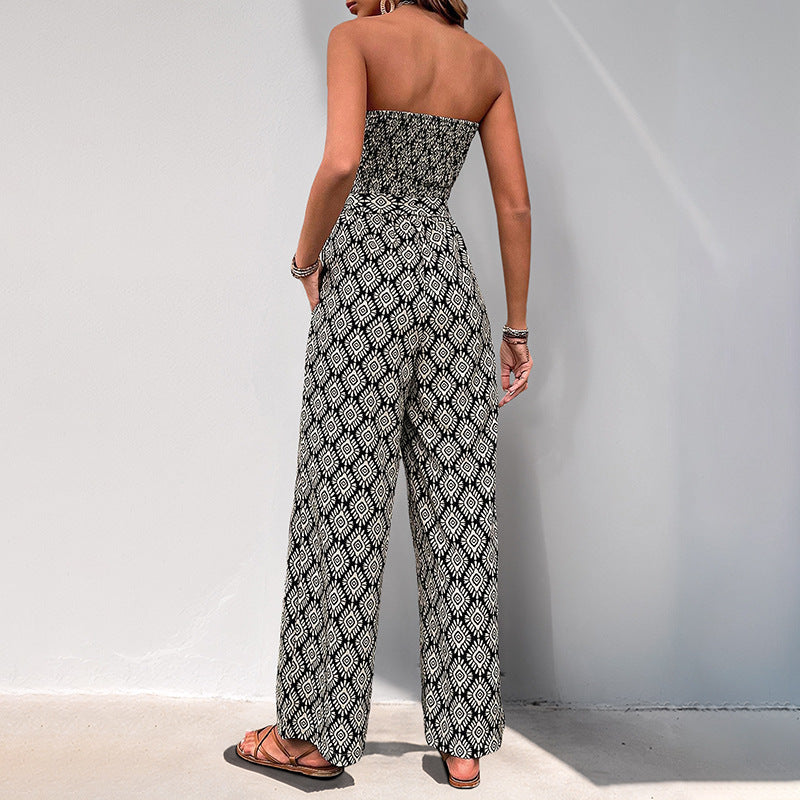 Damen Alltagsjumpsuit mit elastischem Oberteil und modischem Muster Sovae