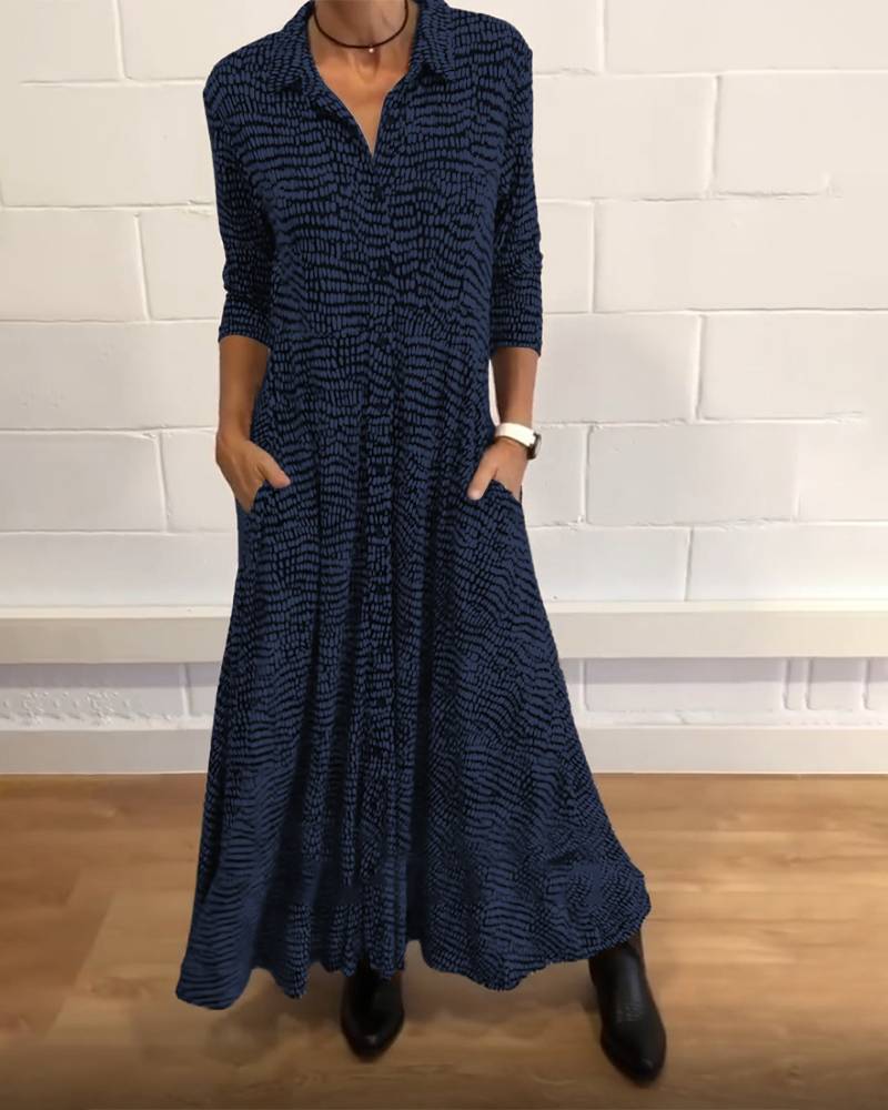Damen Hemdblusenkleid mit angesagtem Punktmuster und praktischen Taschen Sovae