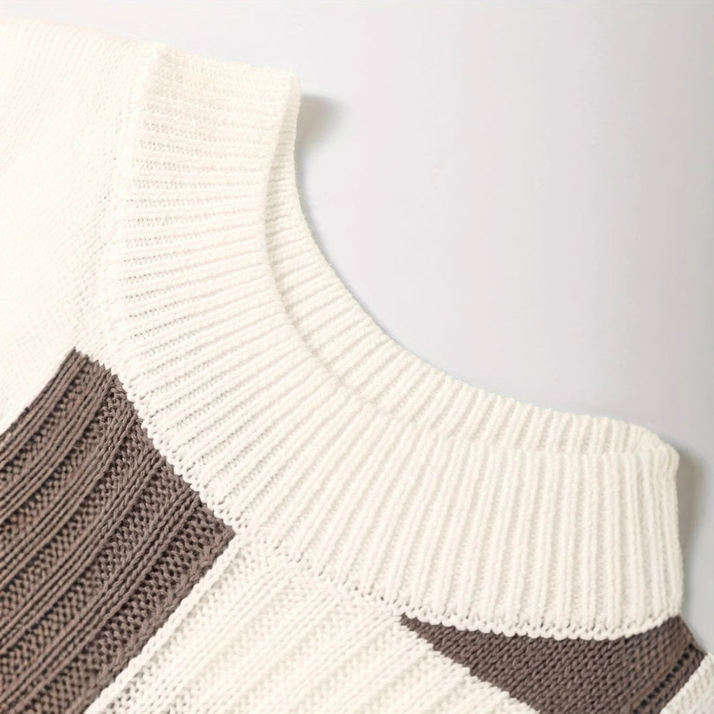 Damen lässiger Strickpullover mit modernem Karomuster Sovae