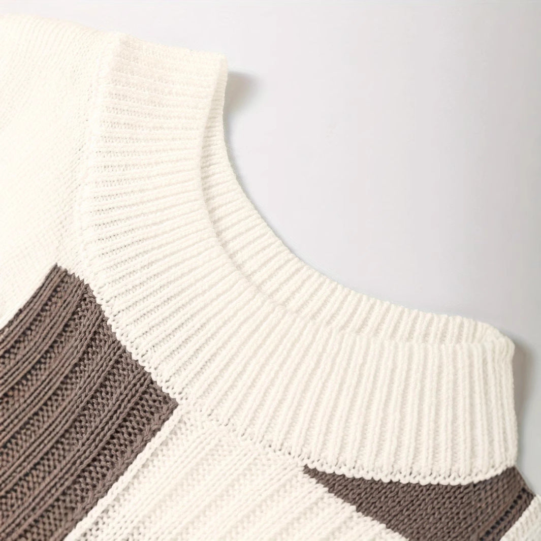 Damen lässiger Strickpullover mit modernem Karomuster Sovae