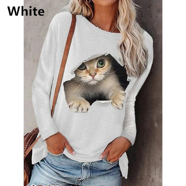 Damen Sweatshirt mit künstlerischem Katzenmotiv Sovae