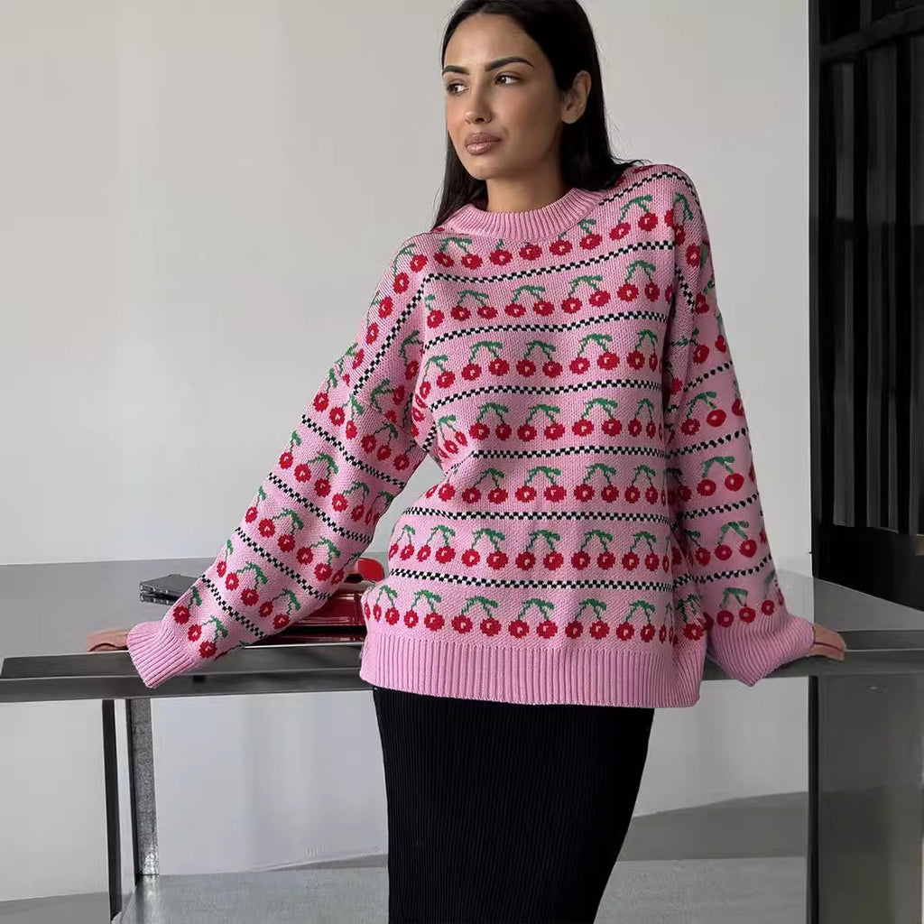 Damen Gemusterter Pullover mit fruchtigem Design Sovae