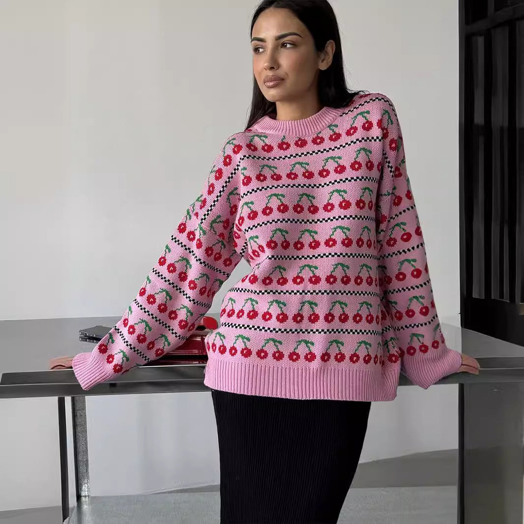 Damen Gemusterter Pullover mit fruchtigem Design Sovae