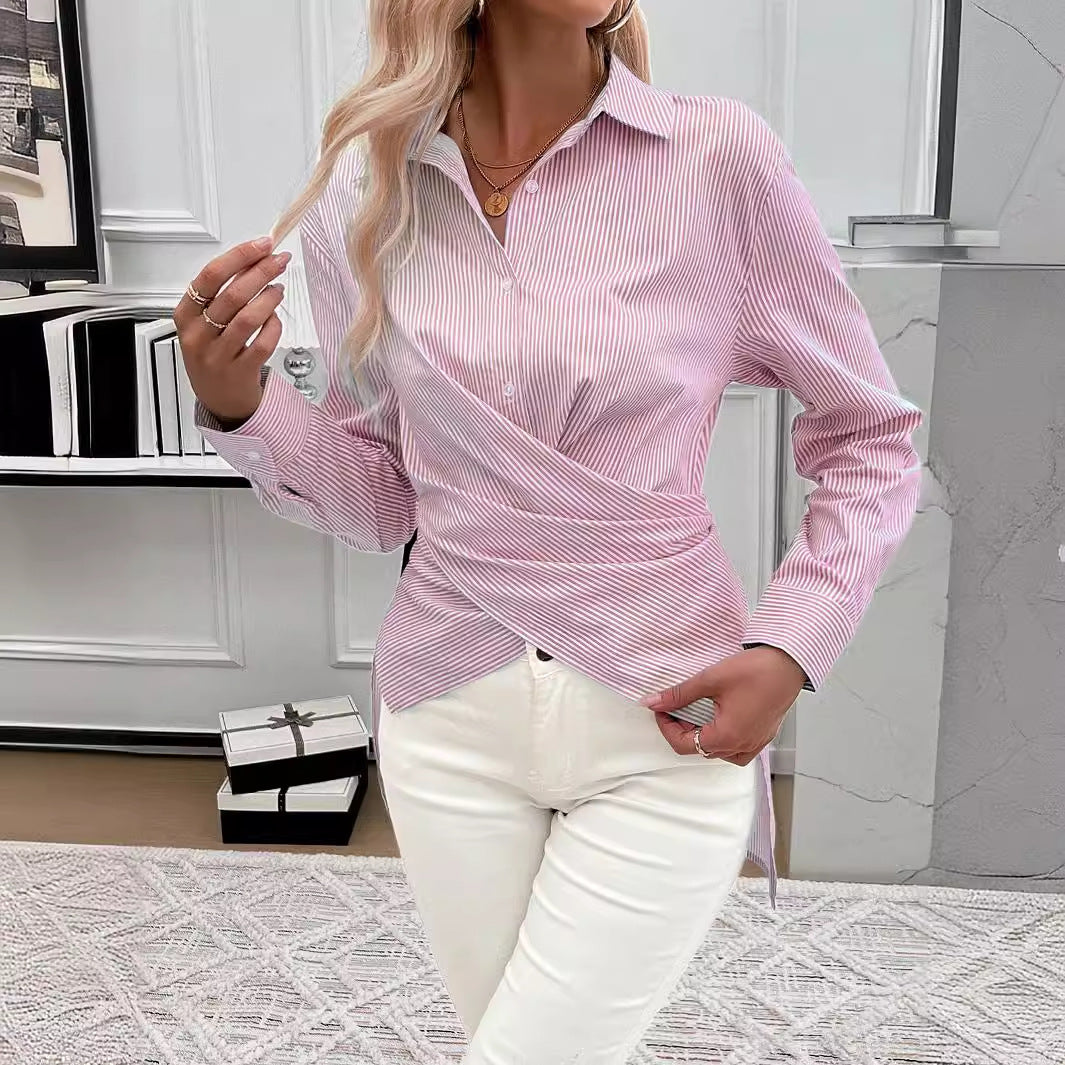 Damen Wickelbluse mit gestreiftem Design Sovae