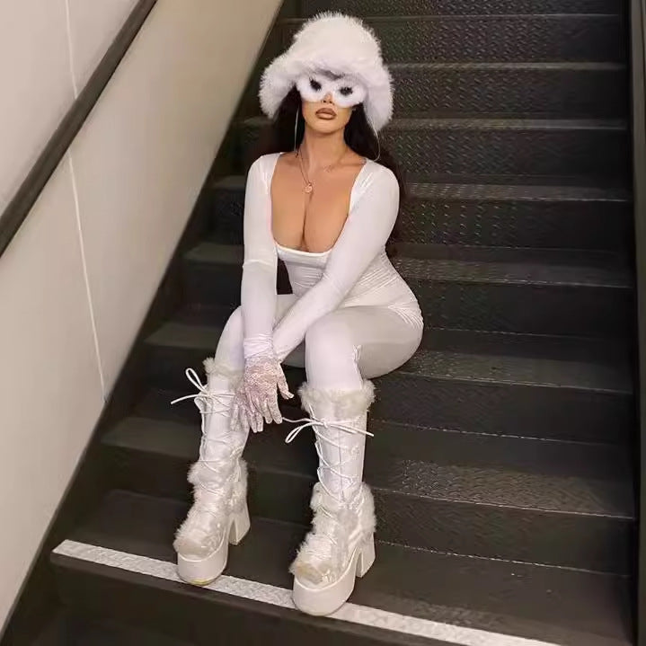 Damen Elegantes Bodysuit mit tiefem Ausschnitt und langem Arm Sovae