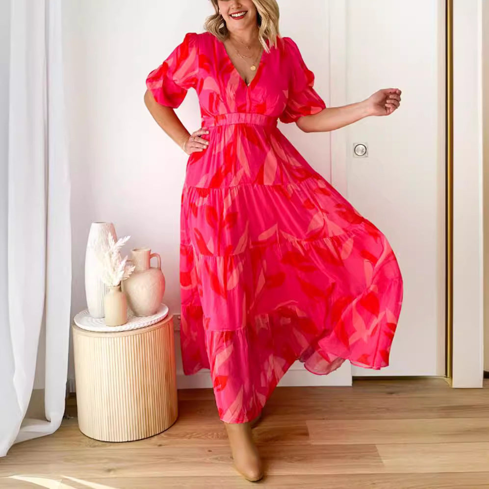Damen Maxikleid mit voluminösen Ärmeln und floralen Details Sovae