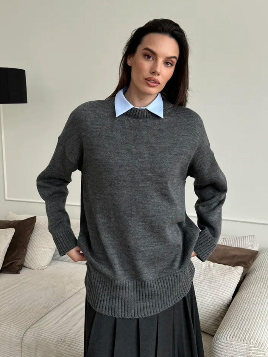 Damen Großer Strickpullover mit überschnittenen Schultern und Rippenbündchen Sovae