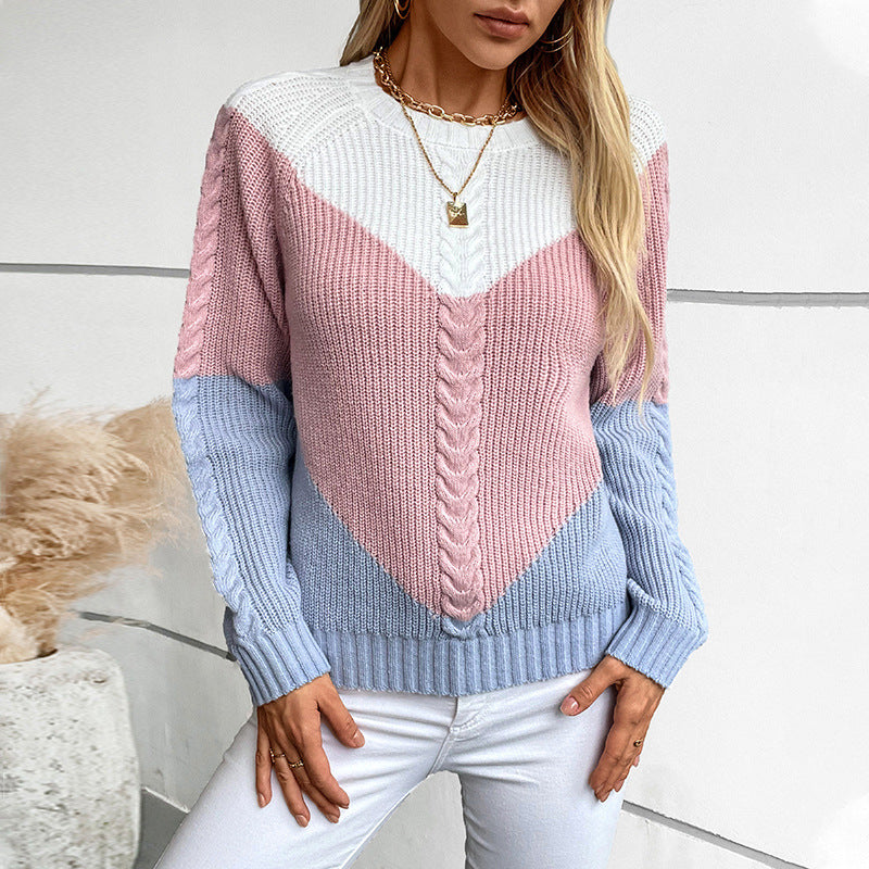 Damen modischer Strickpullover mit geometrischem Muster und Zopfrippen Sovae