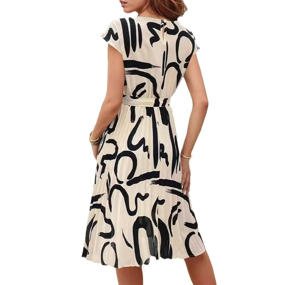 Damen Elegantes Midi Kleid mit Bindegürtel Sovae