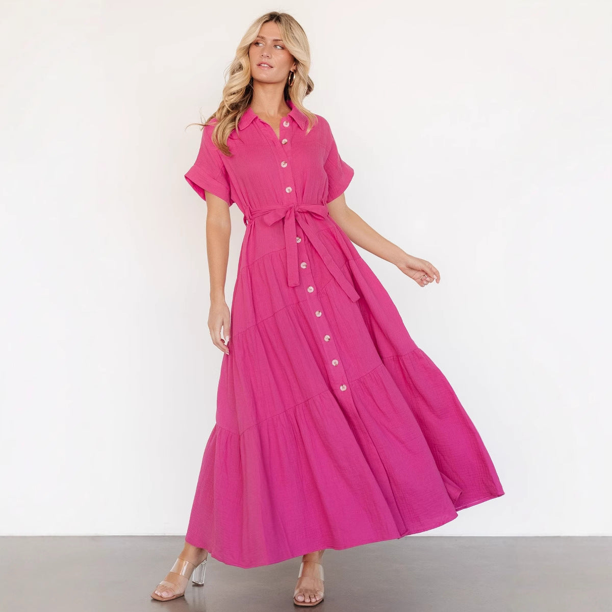 Damen Maxikleid mit taillierbarem Gürtel und Volant Sovae