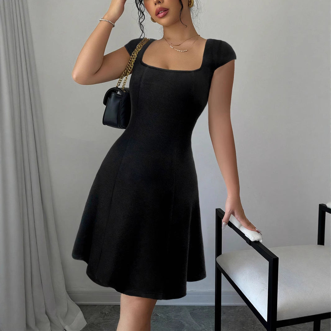 Damen A-linien Kleid mit quadratischem Ausschnitt und eleganten Details Sovae