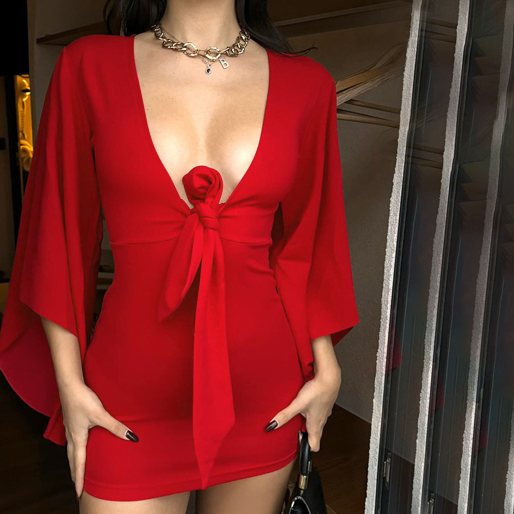 Damen figurbetontes Minikleid mit V-Ausschnitt und Drapierung Sovae