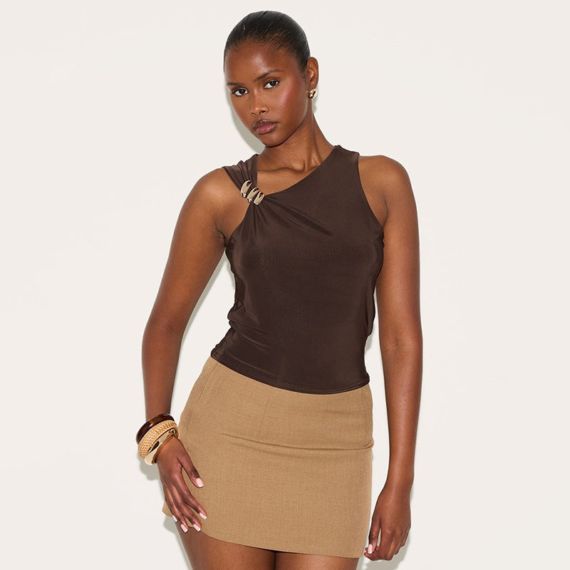 Damen asymmetrisches Oberteil mit dekorativem Detail Sovae