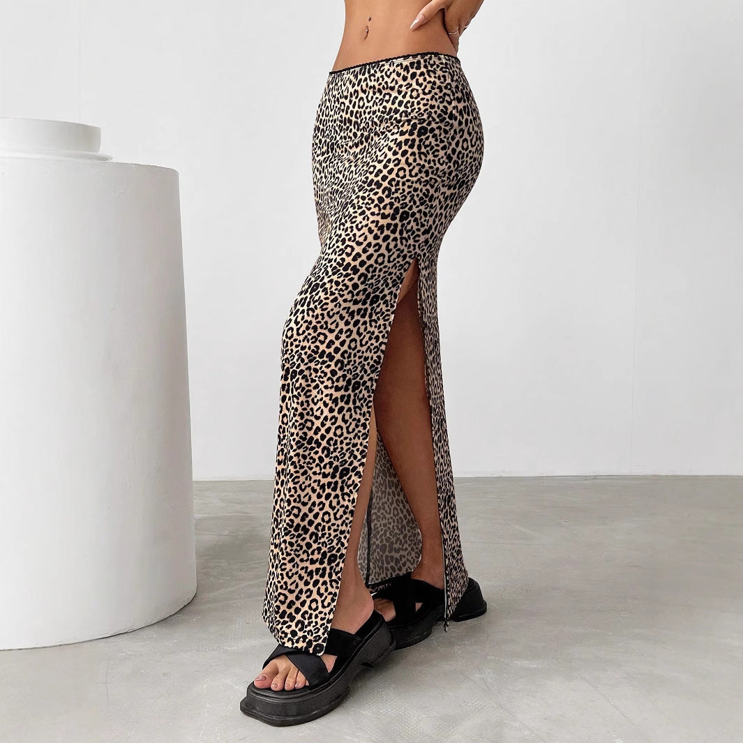 Damen Maxirock mit hohem Schlitz und modischem Leopardenmuster Sovae