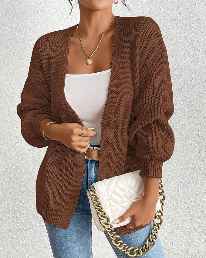 Damen lässige Strickjacke mit oversize Ärmeln und V-Ausschnitt Sovae