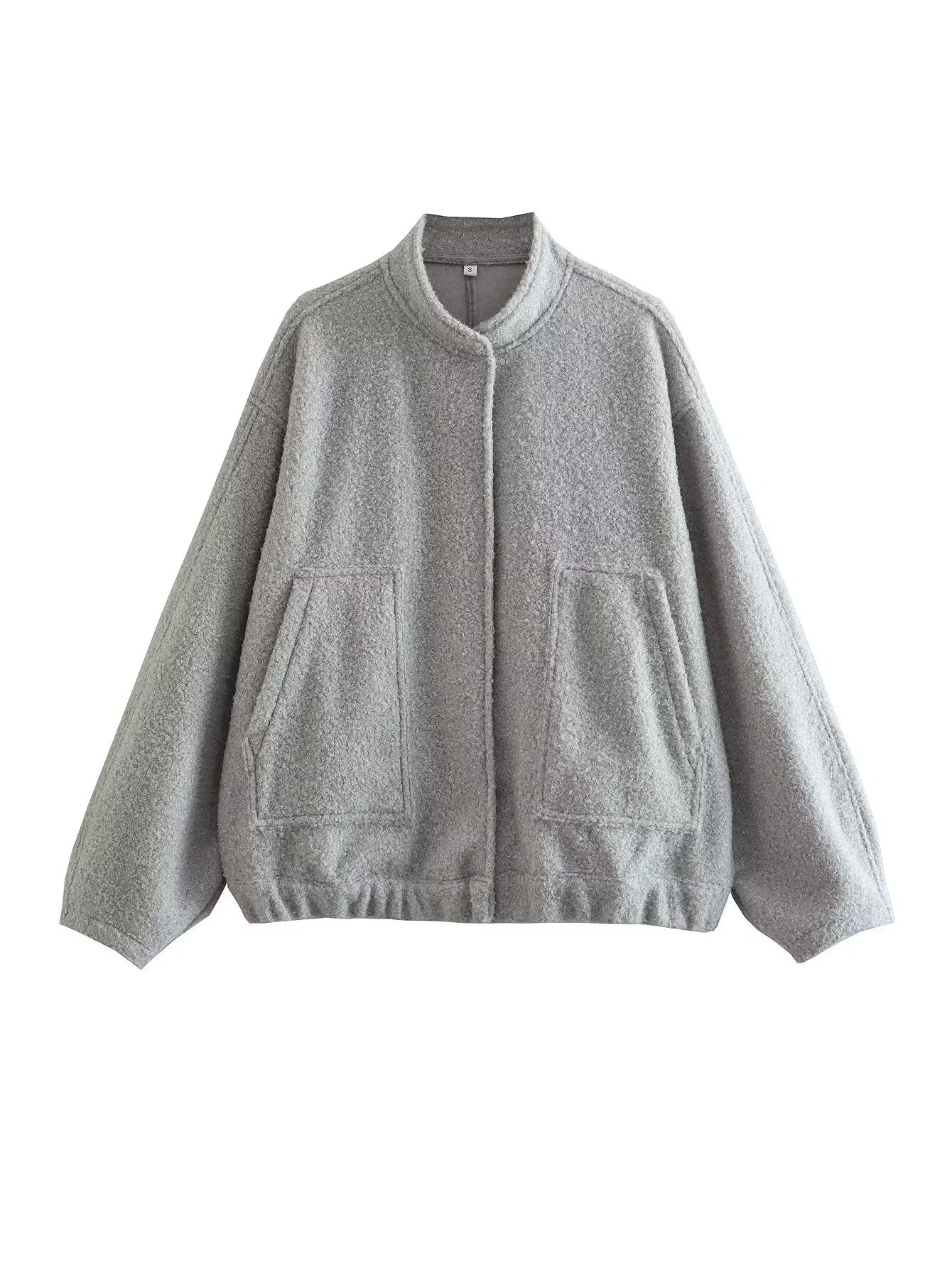 Damen modische Oversized-Jacke mit Stehkragen und seitlichen Taschen Sovae
