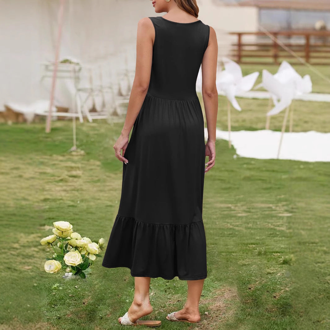 Damen lässiges Maxikleid mit Rüschen und lockerem Schnitt Sovae