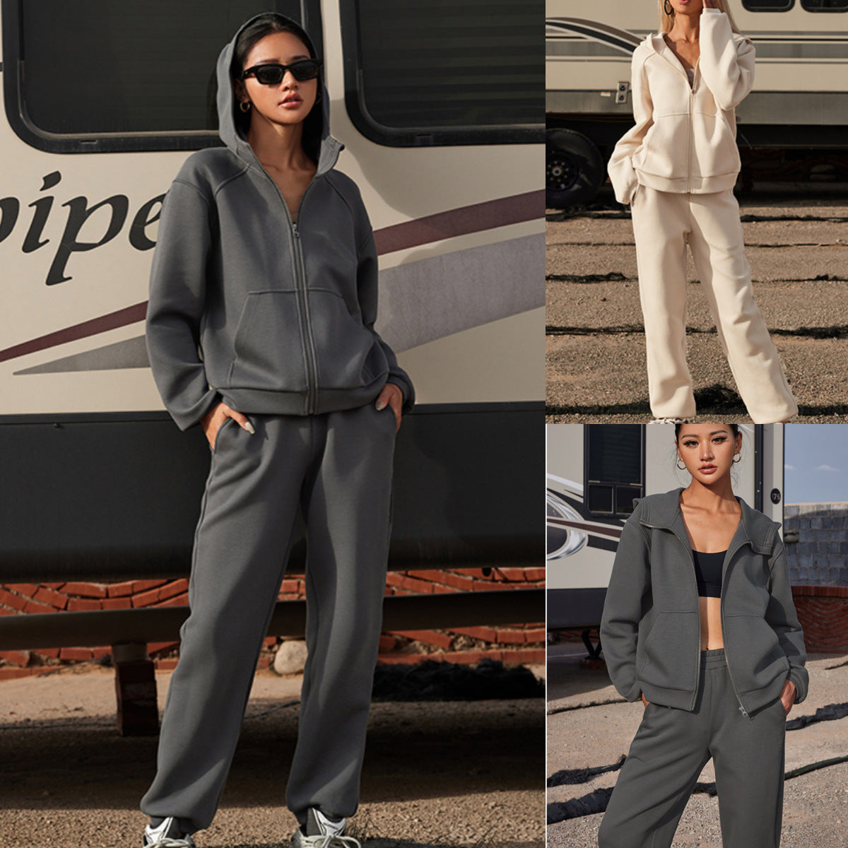 Damen bequeme Sportjacke mit Reißverschluss und lässigen Jogginghosen Sovae