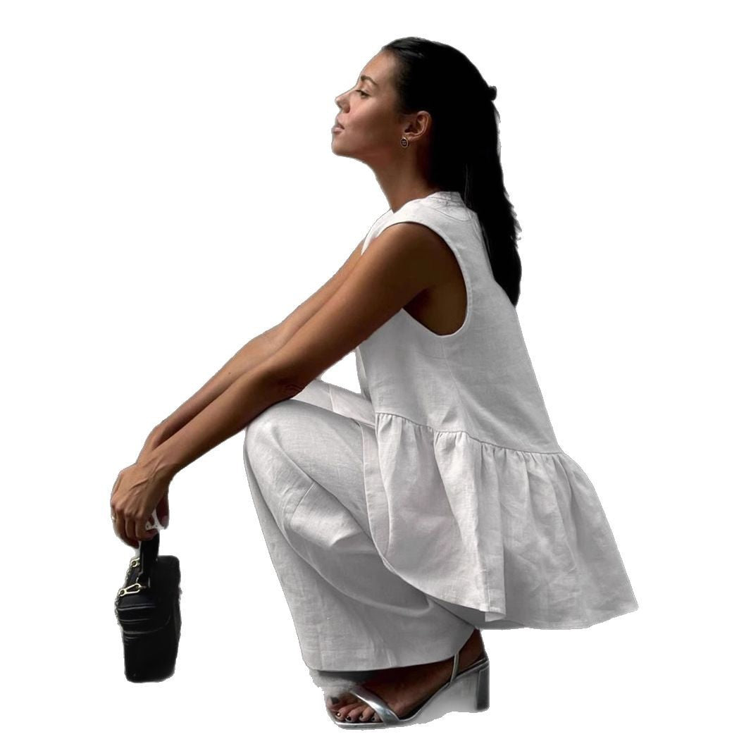 Damen eleganter und luftiger Hosenanzug mit tiefem V-Ausschnitt Sovae