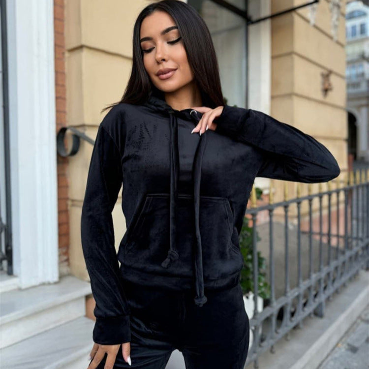 Damen Luxuriöses Fleece-Loungewear-Set mit Kapuze Sovae