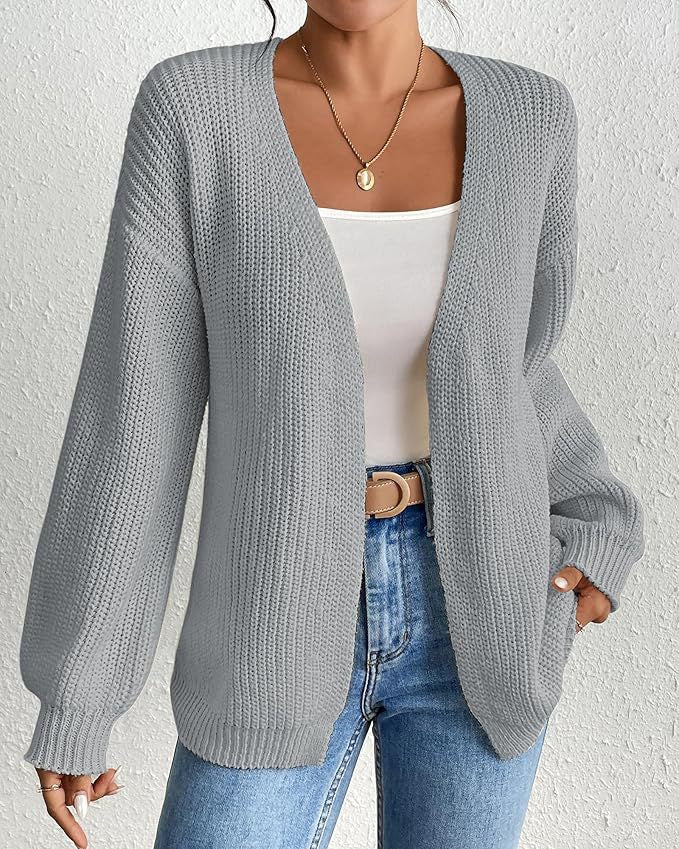 Damen lässige Strickjacke mit oversize Ärmeln und V-Ausschnitt Sovae