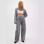 Damen Weit geschnittene Denim-Hose mit elastischem Bund Sovae