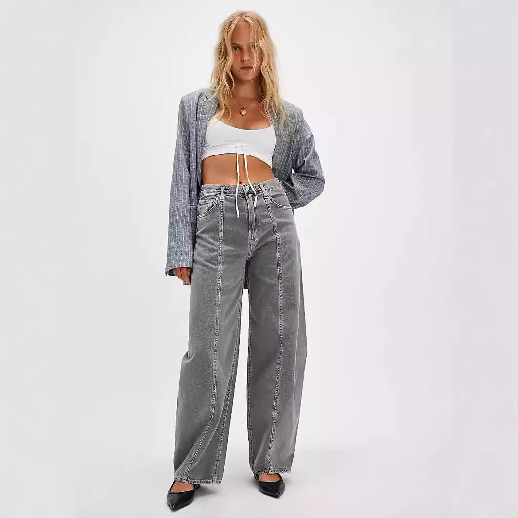 Damen Weit geschnittene Denim-Hose mit elastischem Bund Sovae