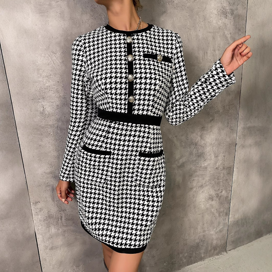 Damen Minikleid mit Karomuster und eleganten Knopfdetails Sovae