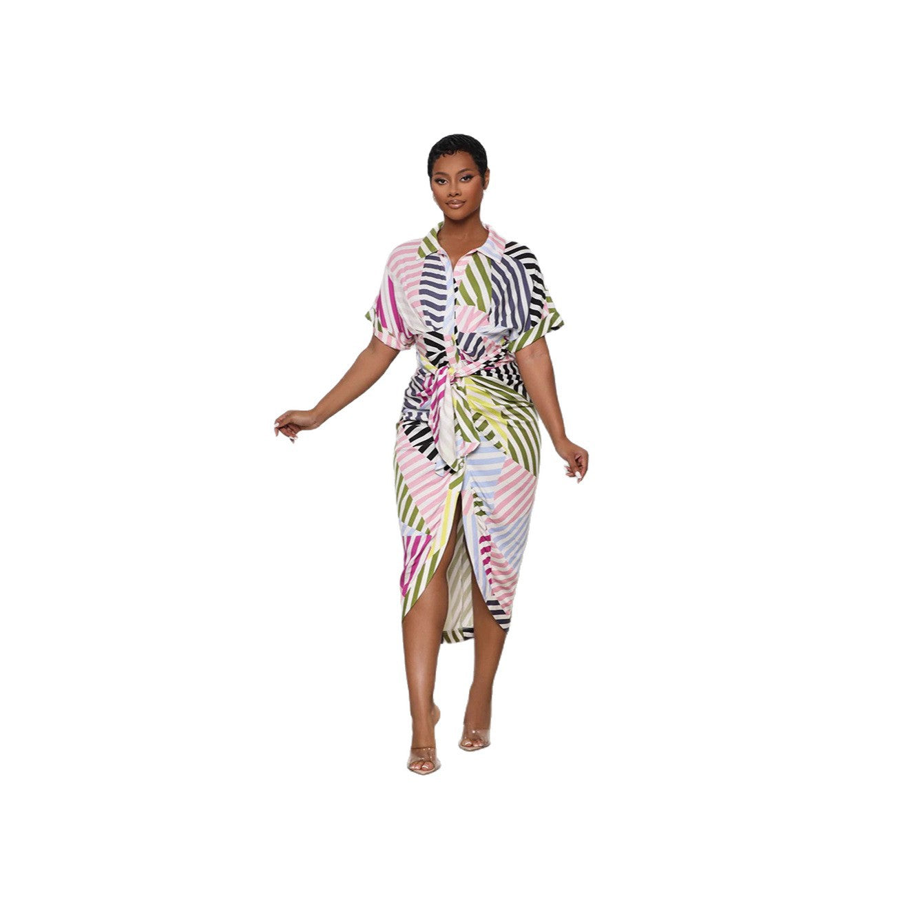 Damen Hemdblusenkleid mit modischem Knoten Sovae