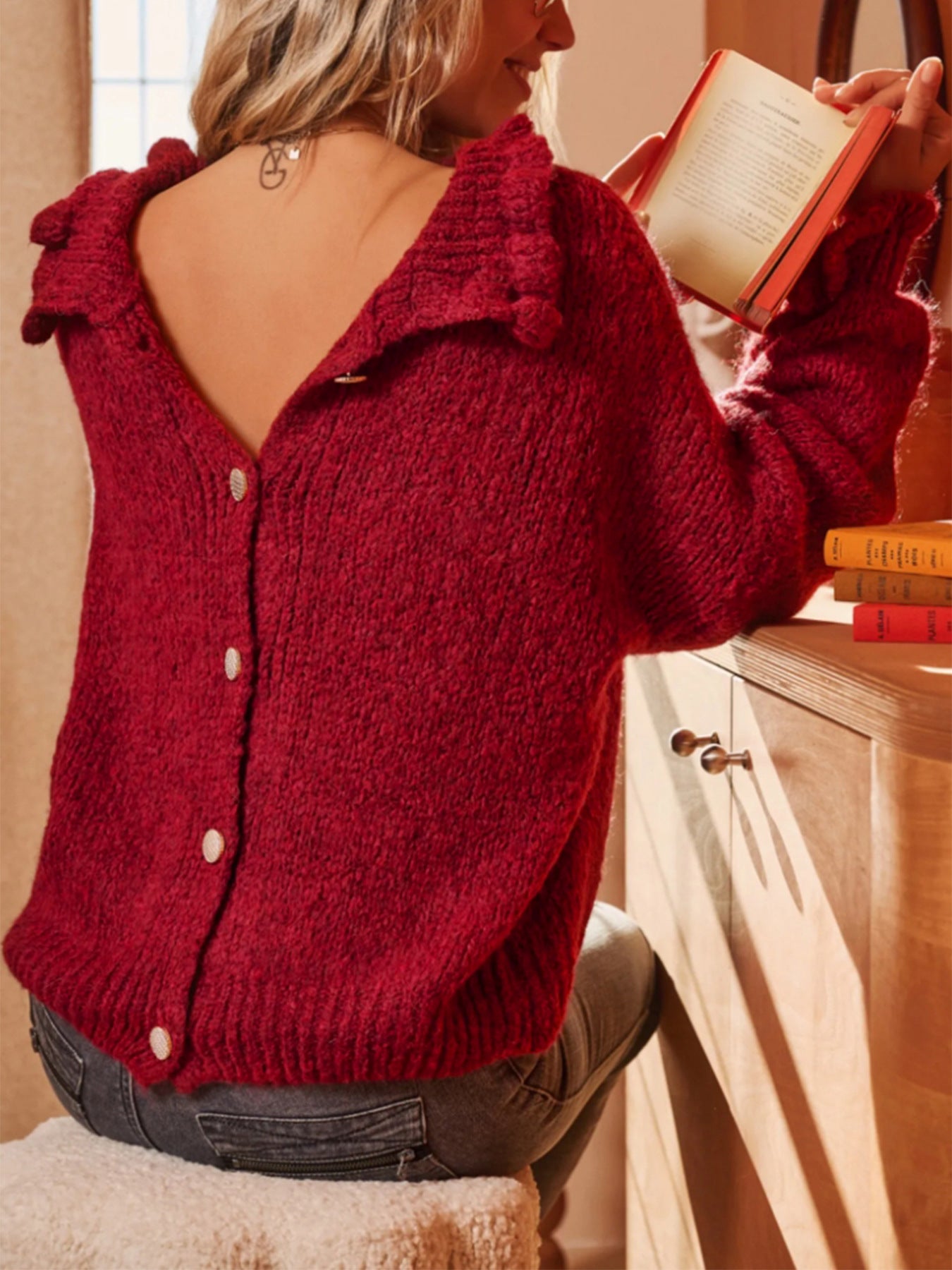 Damen Strickpullover mit tiefem Rückenausschnitt Sovae