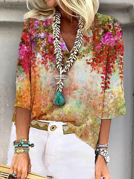 Damen Bluse mit floralem Design und lässigem Schnitt Sovae